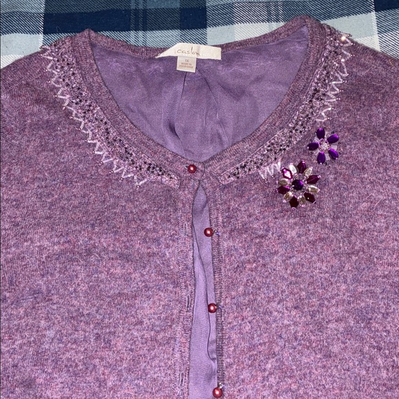 Caslon Purple Cardigan with Embellished Collar - Picture 2 of 5